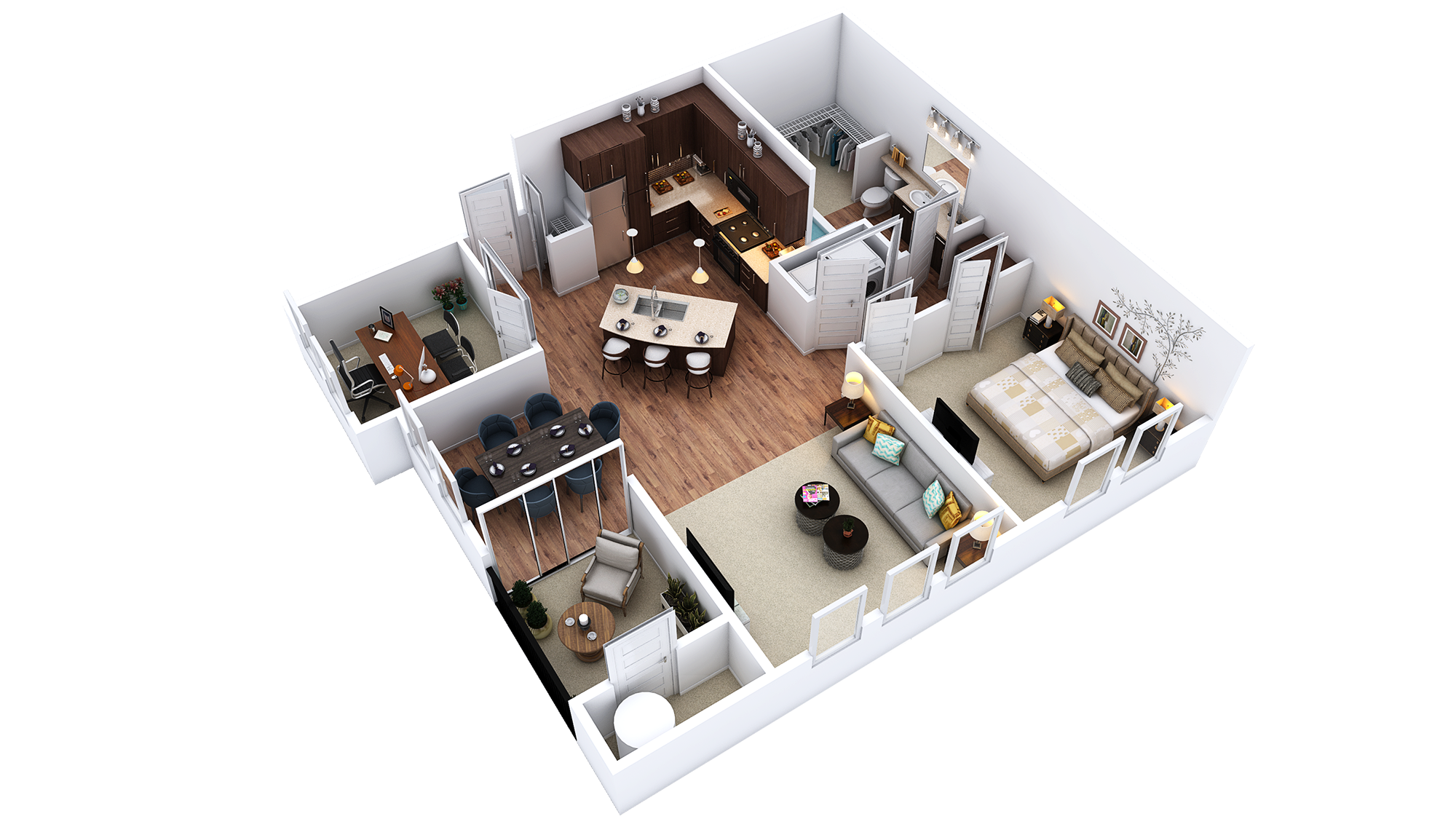 Floor plan for 1 bed, 1 bath, 979 sqft